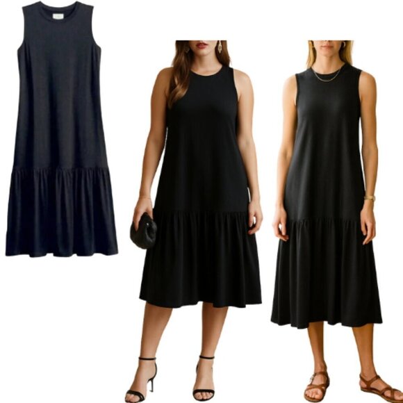 Lou & Grey Dresses & Skirts - LOU & GREY Black Sleeveless Tier Detail Knit Midi Dress Size S